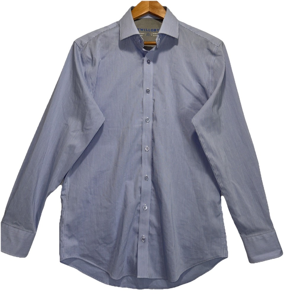 Twillory Performance Fabric Men 15.5 32-33 Blue Gingham Tailored Fit Dress Shirt